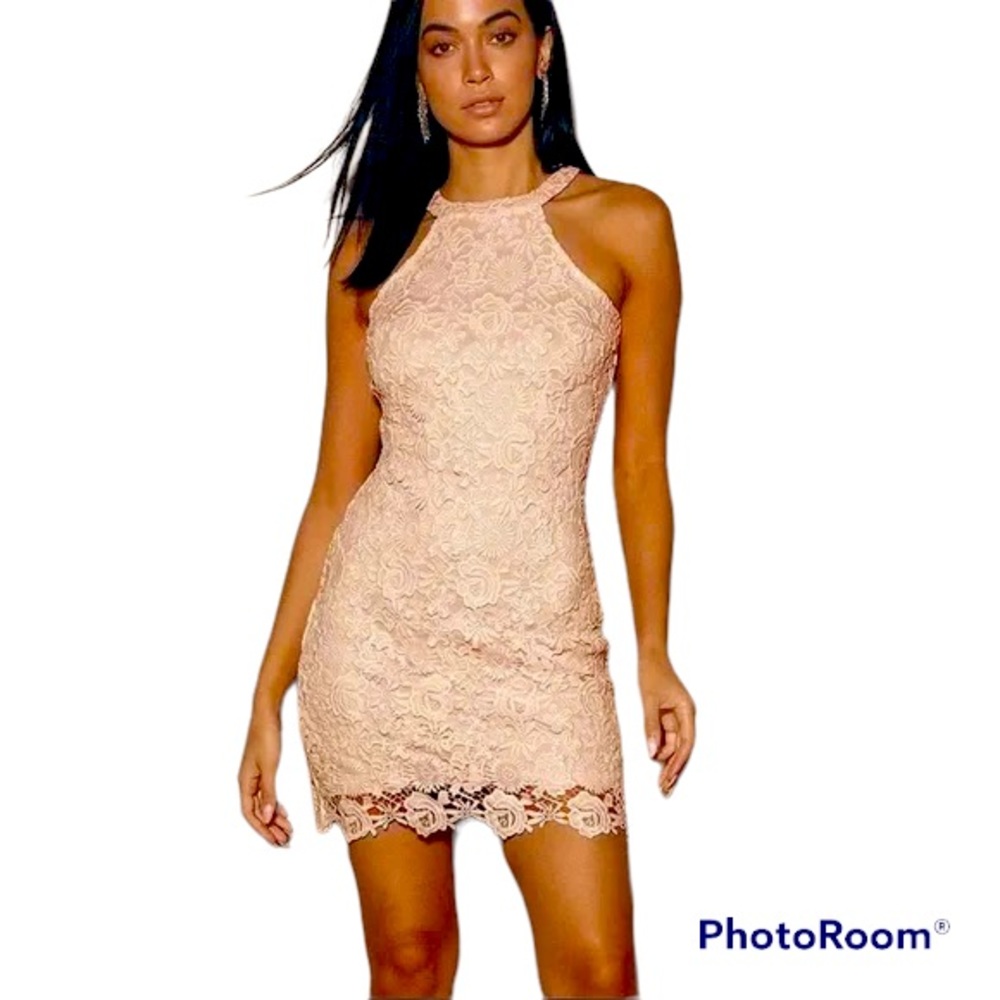 Lulus Love Poem Blush Pink Lace Mini Dress size Large